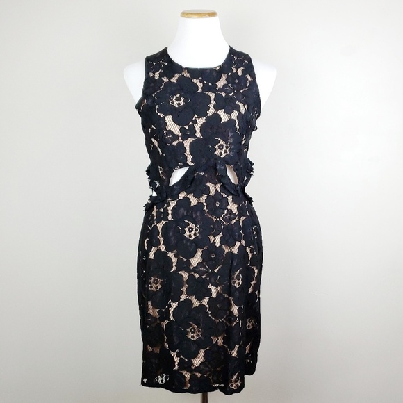 Wayf Women's Large Black Drake Cutout Lace Sleeveless Mini Cocktail Dress - Picture 3 of 5